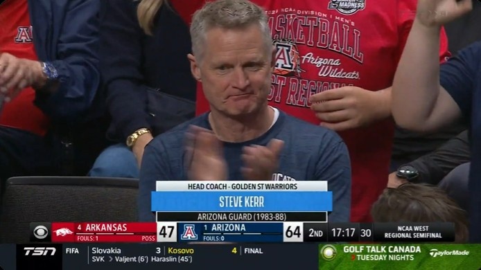 科爾現(xiàn)身灣區(qū)觀戰(zhàn)母校 亞利桑那大學(xué)晉級(jí)精英八強(qiáng)