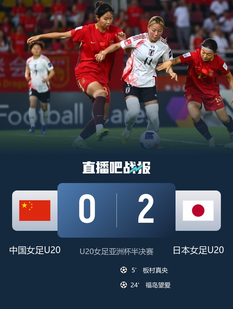 U20女足亞洲杯中國0-2日本 控球率18%遭技術(shù)壓制仍晉級世青賽